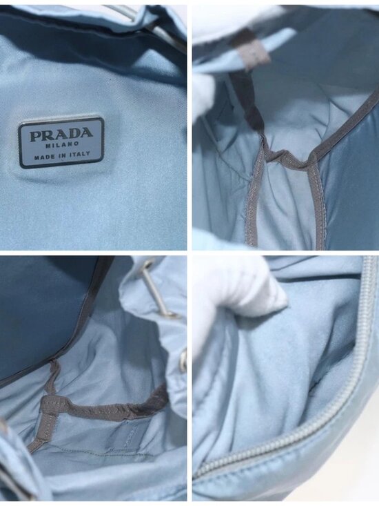 PRADA Backpack Nylon Light Blue Silver Auth 165621